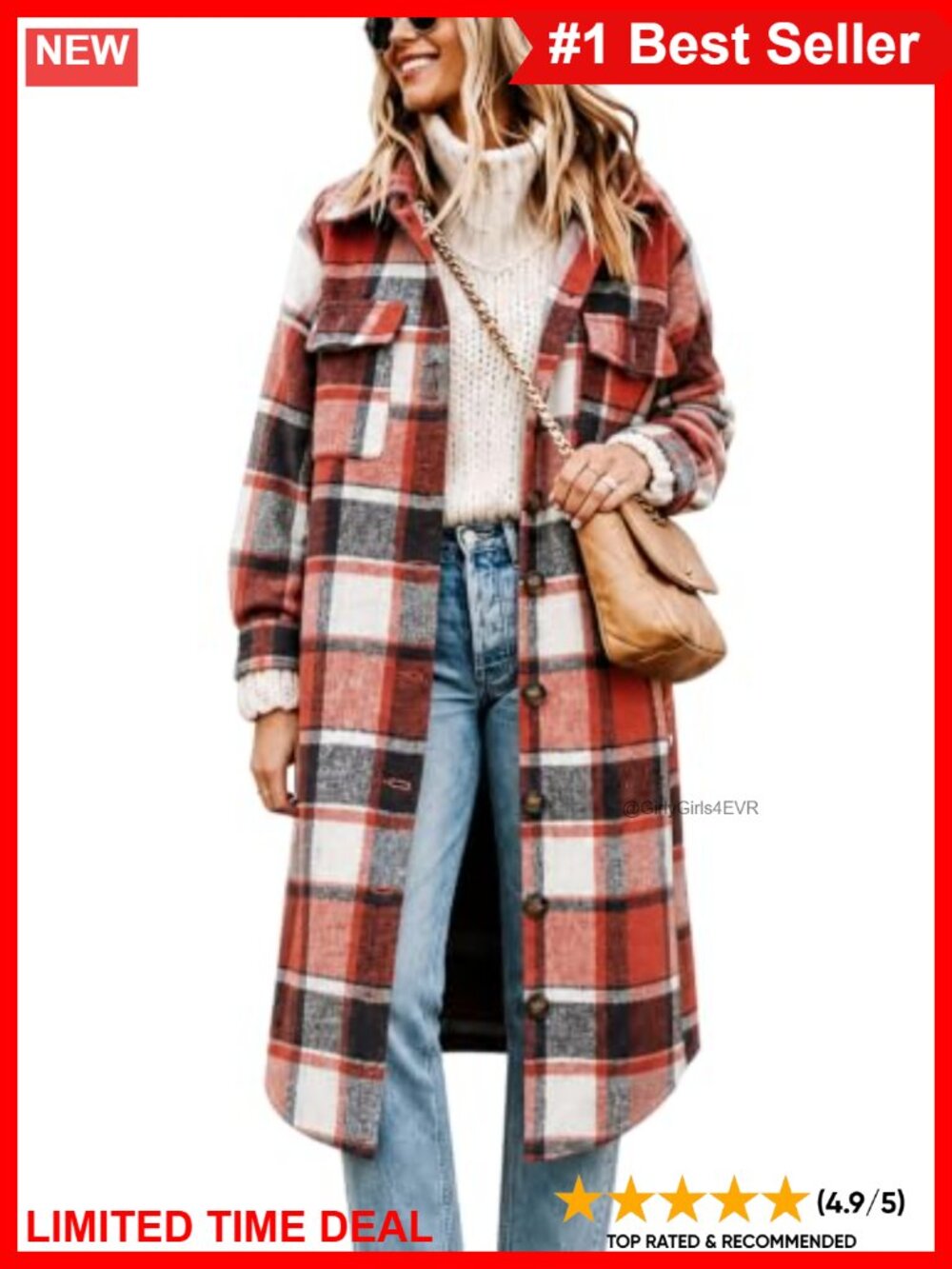 Oversized Plaid Shacket Soft Flannel Button Down Long Shirt Jacket